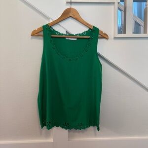 Love Notes Green Lazer Cut Tank Top size 2